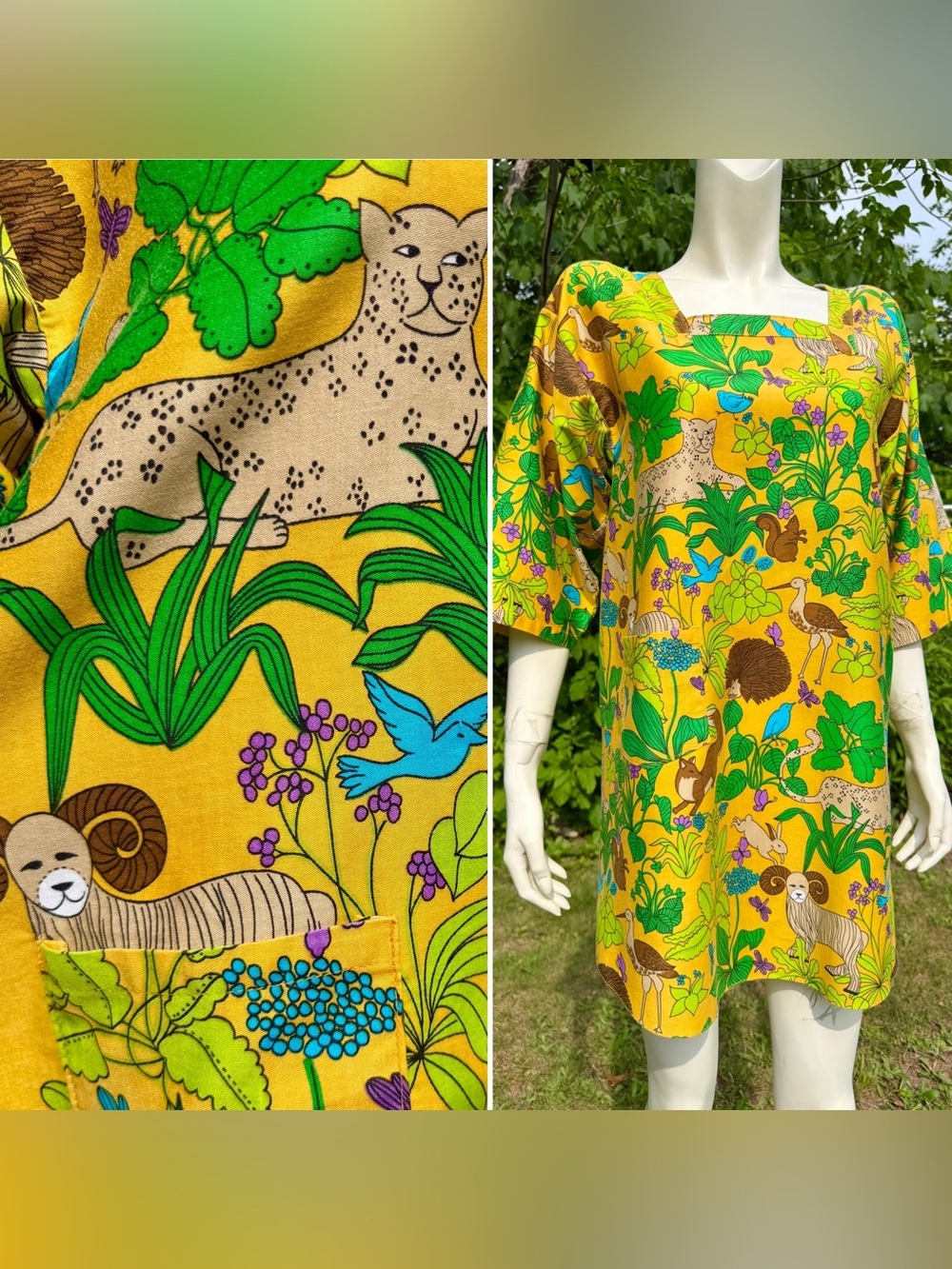 Vintage 1960s Novelty Print Animals DESIGN HOUSE? Artist Smock Apron Top Shirt